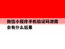 微信小程序手机验证码泄露会有什么后果