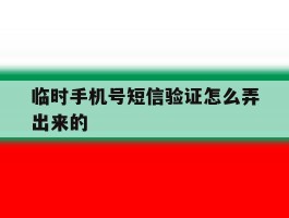 临时手机号短信验证怎么弄出来的