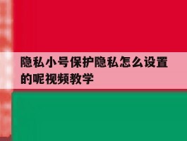 隐私小号保护隐私怎么设置的呢视频教学的简单介绍