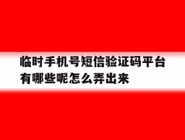 关于临时手机号短信验证码平台有哪些呢怎么弄出来的信息