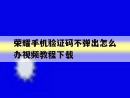 荣耀手机验证码不弹出怎么办视频教程下载的简单介绍